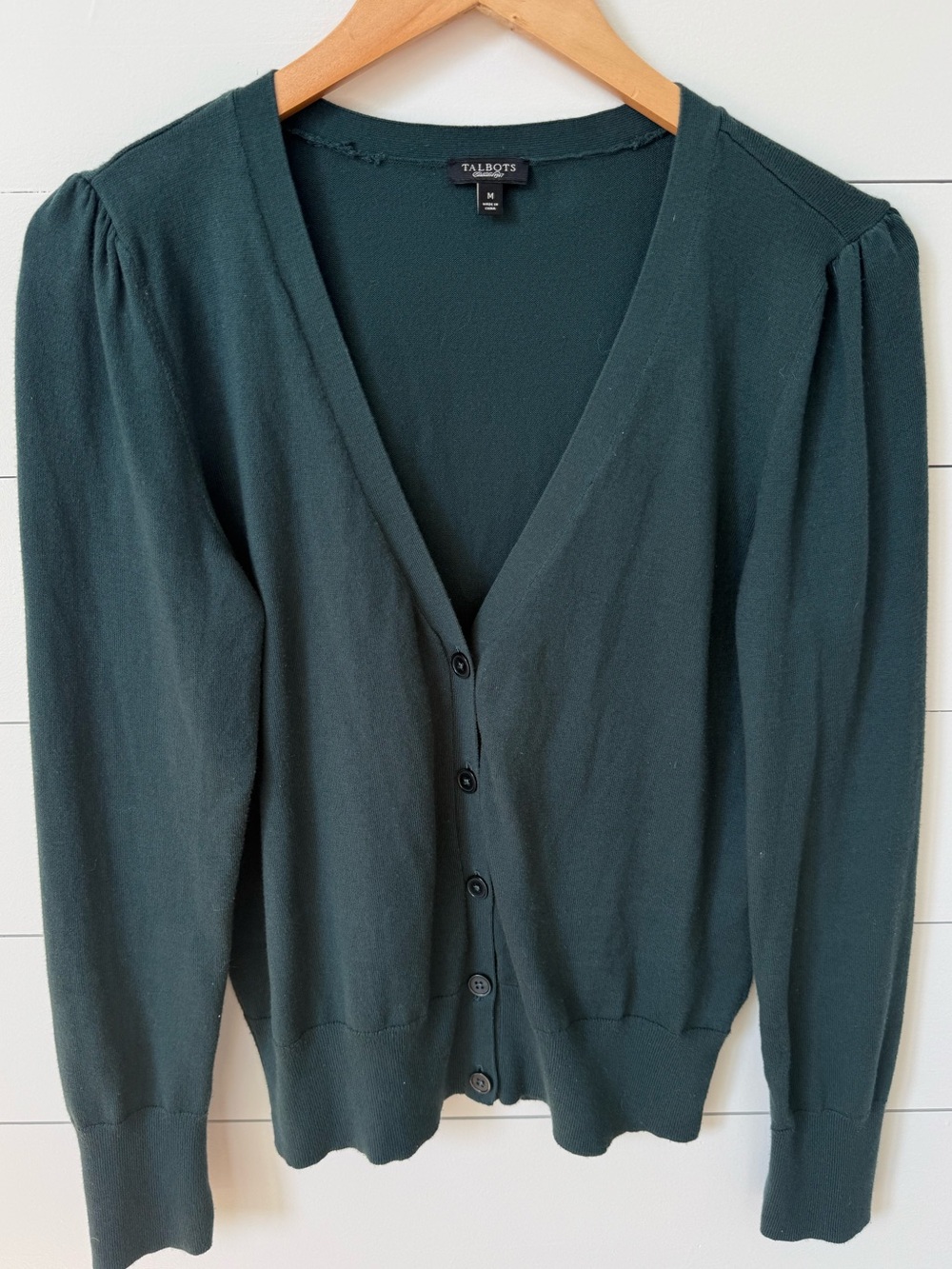 Talbots V-Neck Pine Green Classic Button Cardigan